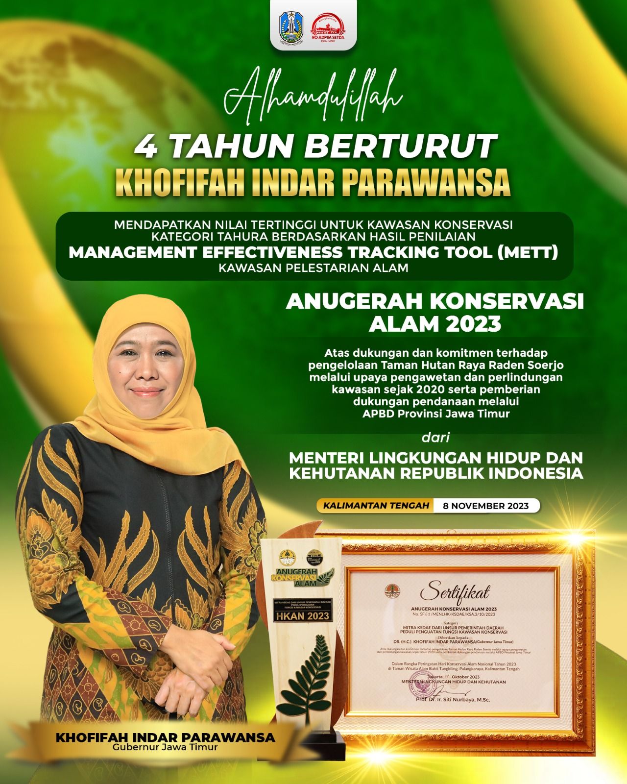 Jatim Sabet Anugerah Konservasi Alam 2019- 2023, Khofifah : Bentuk Komitmen Menjaga Alam