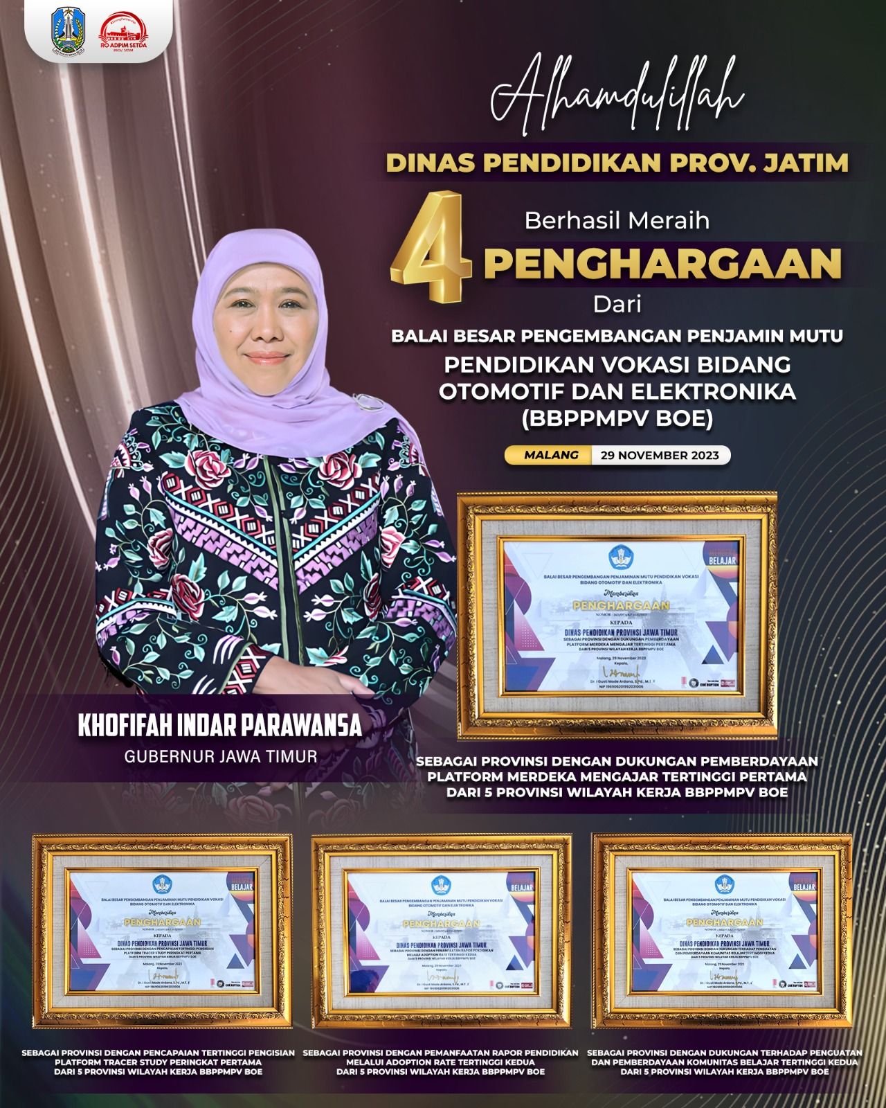 Jatim Borong Empat Penghargaan dari BBPPMPV BOE