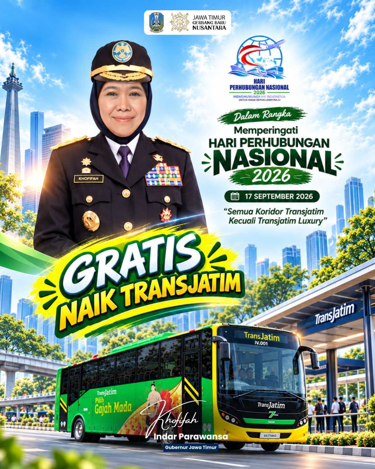 Peringati Harhubnas 2026, Khofifah Gratiskan Trans Jatim dan Ajak Warga Beralih ke Transportasi Publik