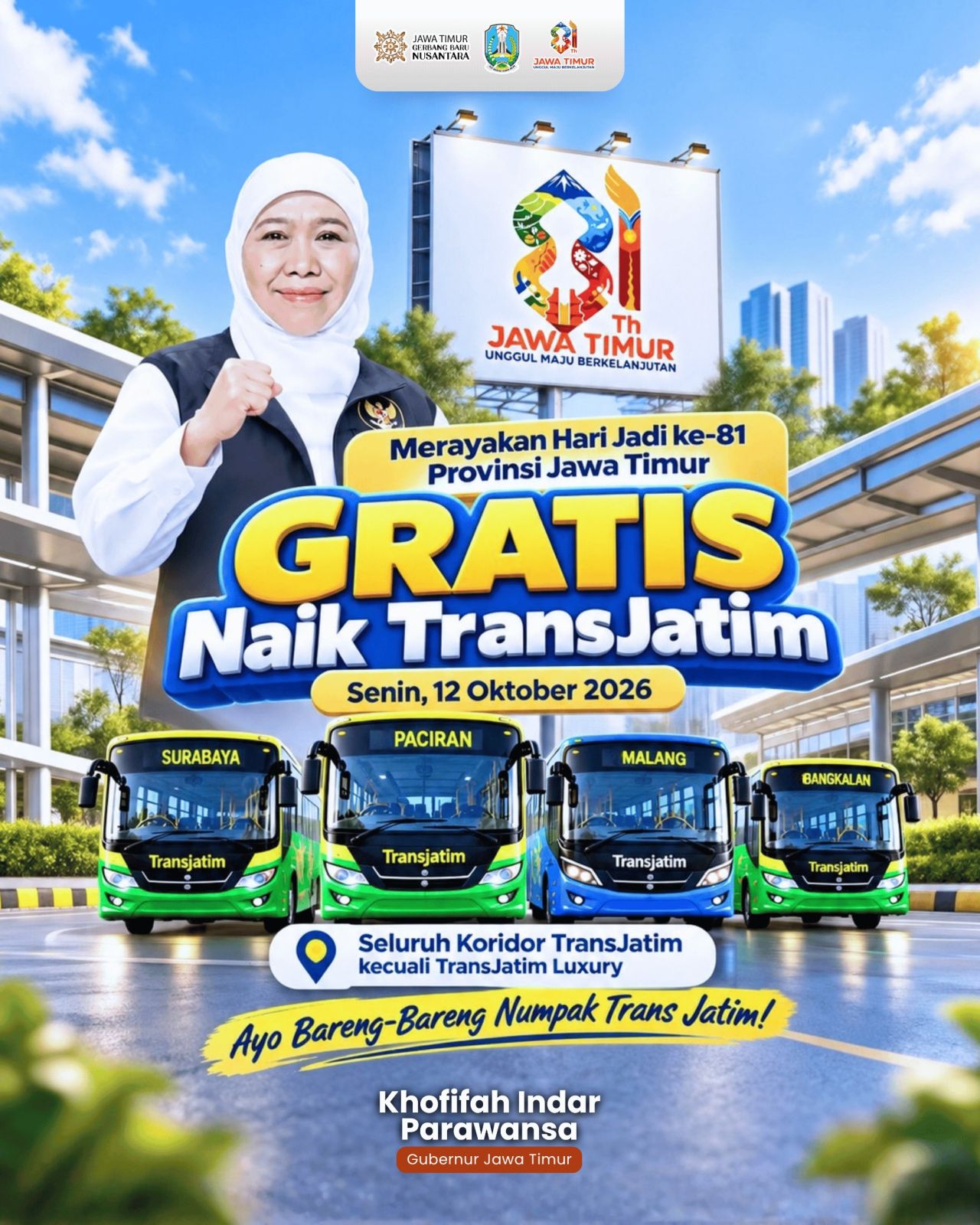 Bus Trans Jatim Gratis di Hari Jadi ke-81 Jatim